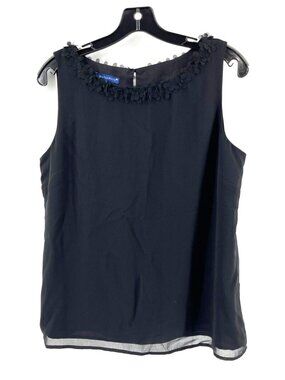 RSVP Talbots Women's Black Sleeveless Floral Boat Neck Tank Top Shirt Size M